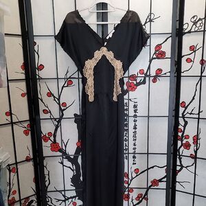 Victoria's Secret Nwt 90's Black Silk Dress with Cream Lace